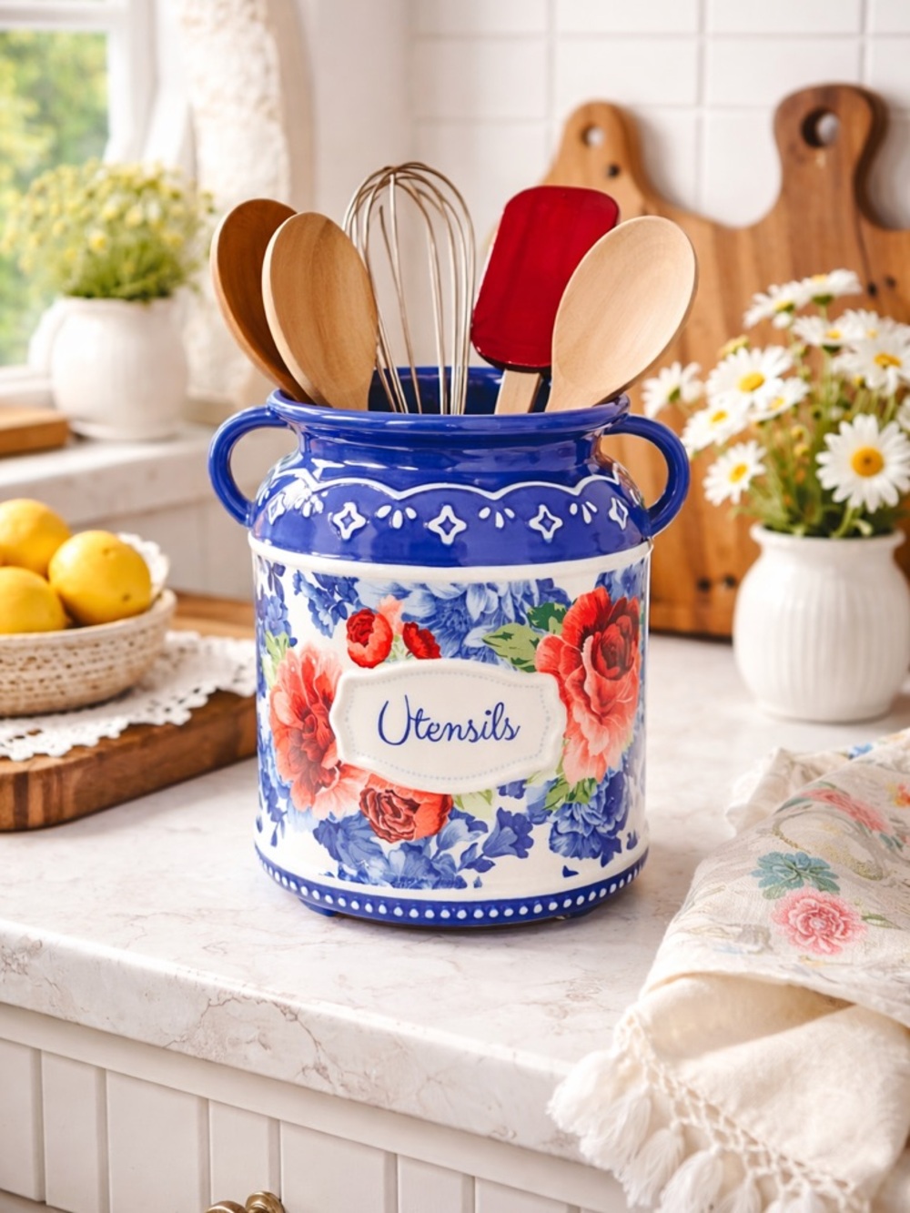 Retired Pioneer Woman Ceramic Floral Utensil Holders